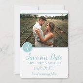 ティール(緑がかった色)モノグラム写真保存日付 案内状 (正面)