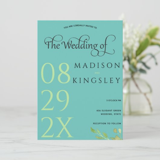 ティール(緑がかった色)モノグラム💍幾何モダンエレガンス 招待状 (スタンド正面)