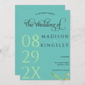 ティール(緑がかった色)モノグラム💍幾何モダンエレガンス 招待状 (正面/裏面)