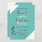 ティール(緑がかった色)モノグラム💍幾何モダンエレガンス 招待状 (正面/裏面)