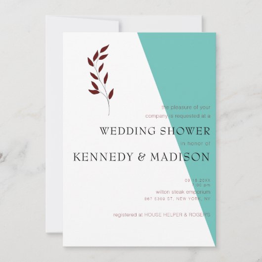 ティール（緑がかった色）モノグラム💍幾何モダンブライダルシャワー 招待状 (正面)