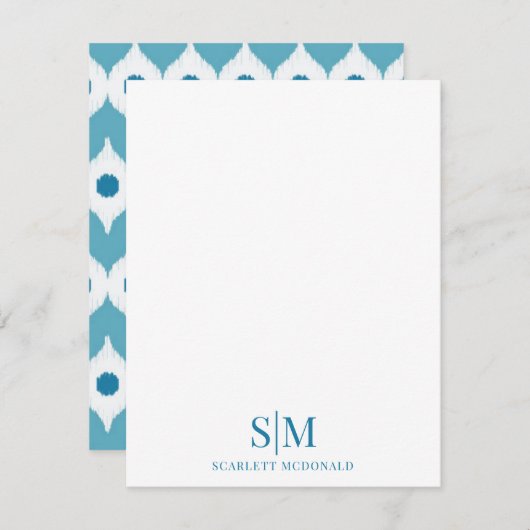 ティール(緑がかった色)モノグラム抽象芸術図形パターンノートカード ノートカード (正面/裏面)