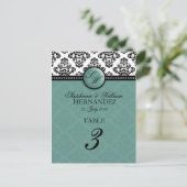 ティール（緑がかった色）モノグラム結婚式レセプションテーブル番号 ポストカード (スタンド正面)