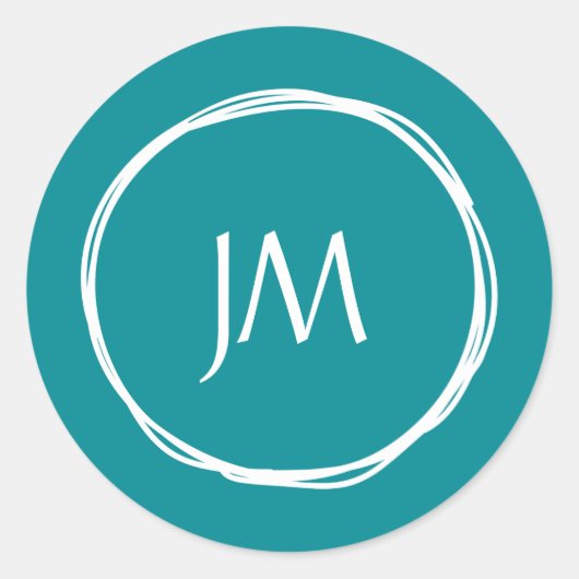 ティール(緑がかった色)モノグラム結婚式用シール ラウンドシール (正面)