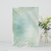 ティール(緑がかった色)モノグラム装飾ライン 便箋 (スタンド正面)