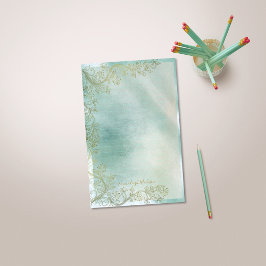 ティール（緑がかった色）モノグラム装飾ライン 便箋