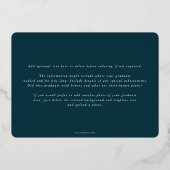 ティール(緑がかった色)モノグラム+ローレル卒業発表 箔招待状 (裏面)