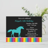 ティール(緑がかった色)ユニコーンアンドレインボーガールズ誕生日招待状 招待状 (スタンド正面)