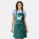 ティール（緑がかった色）ユニコーンパーソナライズされたエプロン エプロン (着用した状態)