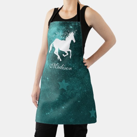 ティール(緑がかった色)ユニコーンパーソナライズされたエプロン エプロン (インサイチュ)