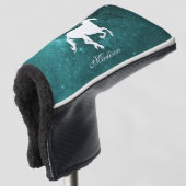 ティール（緑がかった色）ユニコーンパーソナライズされたゴルフヘッドカバー ゴルフヘッドカバー (3/4 正面)