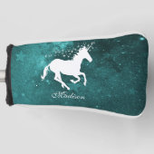 ティール（緑がかった色）ユニコーンパーソナライズされたゴルフヘッドカバー ゴルフヘッドカバー (正面)