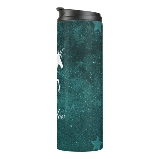 ティール(緑がかった色)ユニコーンパーソナライズされたサーマルタンブラー タンブラー (回転右)