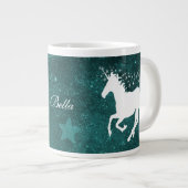 ティール(緑がかった色)ユニコーンパーソナライズされたジャイアントコーヒーマグ ジャンボコーヒーマグカップ (正面右)