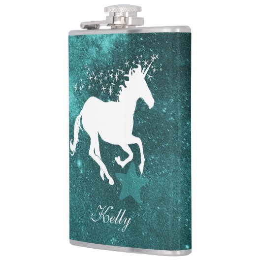 ティール(緑がかった色)ユニコーンパーソナライズされたフラスコ フラスク (左)