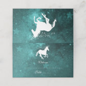 ティール(緑がかった色)ユニコーン披露宴座席表 プレイスカード (外部開封)