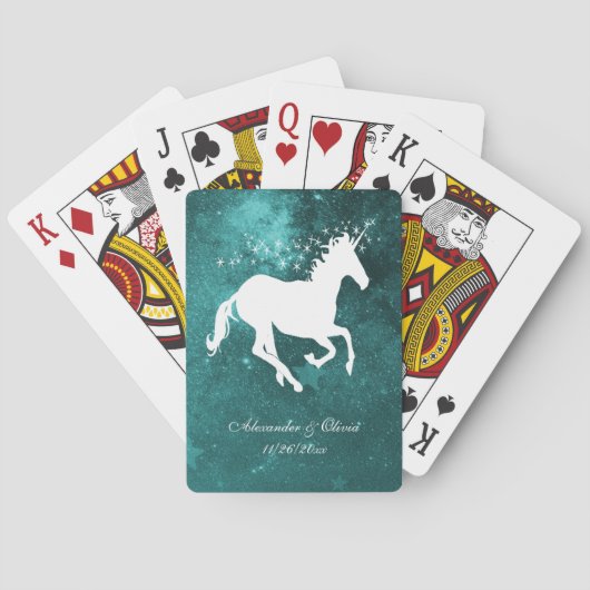ティール(緑がかった色)ユニコーン結婚式の引き出物トランプ トランプ (裏面)