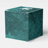 ティール（緑がかった色）ユニコーン結婚式の引き出物ボックス フェイバーボックス (正面サイド)