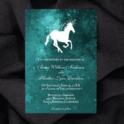 ティール（緑がかった色）ユニコーン結婚式招待状 招待状