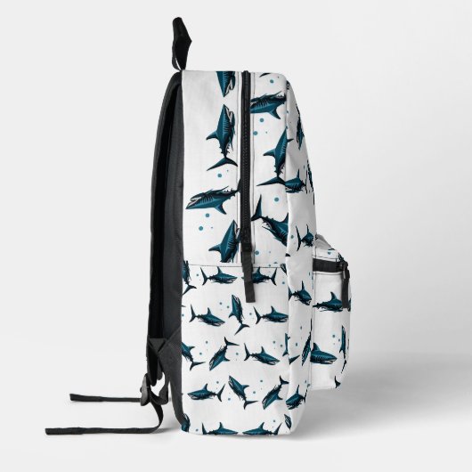 ティール（緑がかった色）ユニークシャーク模様 プリントバックパック (左)