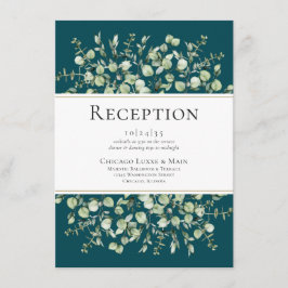 ティール（緑がかった色）ユーカリ結婚式レセプション エンクロージャーカード