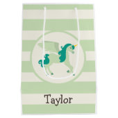 ティール(緑がかった色)&ライトグリーンユニコーン ミディアムペーパーバッグ (裏面)