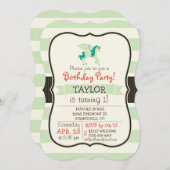 ティール(緑がかった色)&ライトグリーンユニコーン 招待状 (正面/裏面)