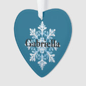 ティール（緑がかった色）ライトブルーホワイトスノーフレーククリスマス名 オーナメント (正面)