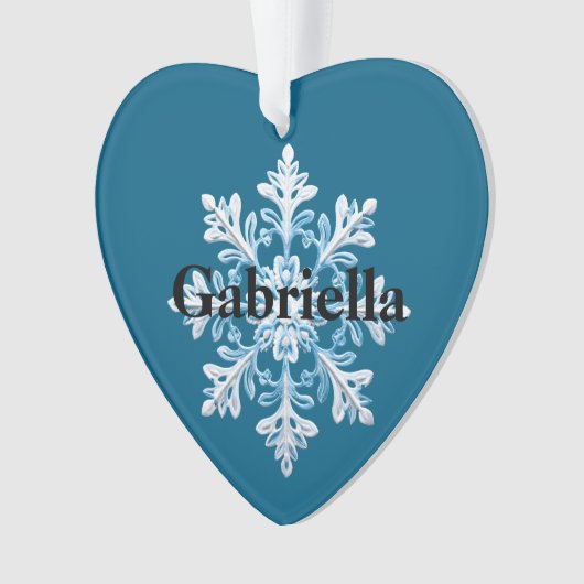 ティール（緑がかった色）ライトブルーホワイトスノーフレーククリスマス名 オーナメント (正面)