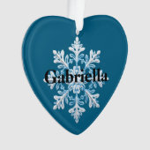 ティール（緑がかった色）ライトブルーホワイトスノーフレーククリスマス名 オーナメント (正面)