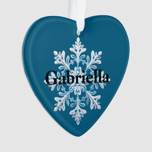 ティール（緑がかった色）ライトブルーホワイトスノーフレーククリスマス名 オーナメント (正面)
