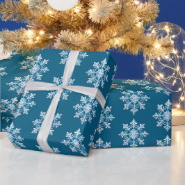 ティール(緑がかった色)ライトブルーホワイトスノーフレーククリスマス ラッピングペーパー