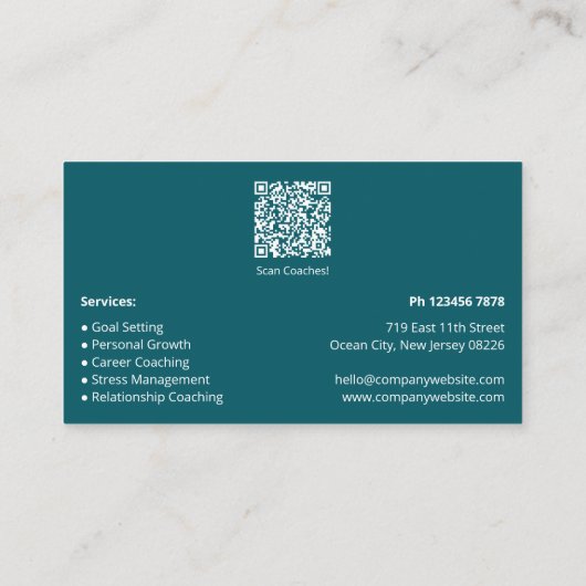 ティール（緑がかった色）ライフコーチサービス会社の名刺 ロイヤリティカード (裏面)