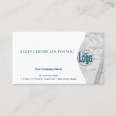 ティール(緑がかった色)ライフコーチQRコード画像ギフト証明書 ロイヤリティカード (正面)