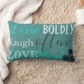 ティール(緑がかった色)'ライブ、笑い、愛'装飾装飾用クッション ランバークッション (ブランケット)