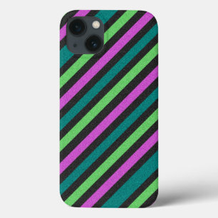 ティール(緑がかった色)、ライムグリーン、ホットピンクグリッターサイストライプのラー iPhone 13ケース