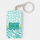 ティール(緑がかった色)ライムグリーン&ホワイトゼブラ&チータスキン キーホルダー (裏面)