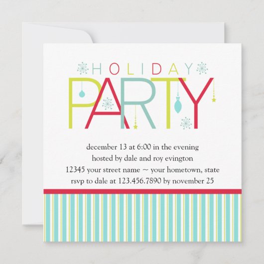 ティール(緑がかった色)ライムダークピンクホリデーパーティー招待状 招待状 (正面)