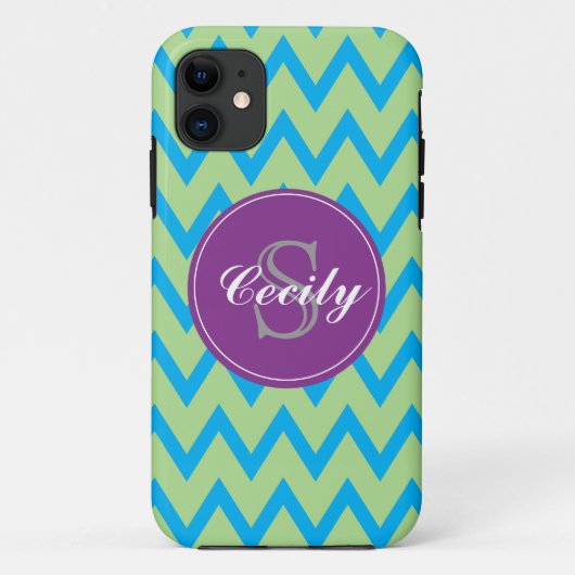 ティール(緑がかった色)、ライム、紫色のシェブロンのモノグラムiPhone5の箱 Case-Mate iPhoneケース (裏面)