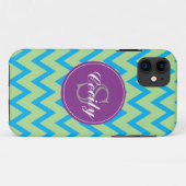 ティール(緑がかった色)、ライム、紫色のシェブロンのモノグラムiPhone5の箱 Case-Mate iPhoneケース (裏面(横))