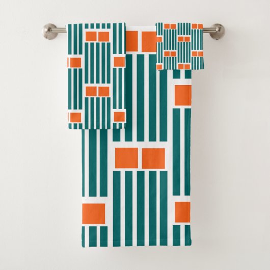 ティール（緑がかった色）ラインとボックス バスタオルセット (インサイチュ)