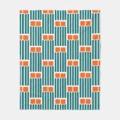 ティール（緑がかった色）ラインとボックス フリースブランケット (正面)