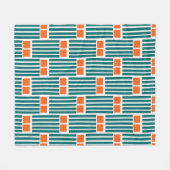 ティール（緑がかった色）ラインとボックス フリースブランケット (正面(横))