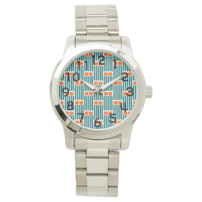 ティール（緑がかった色）ラインとボックス 腕時計 (正面)