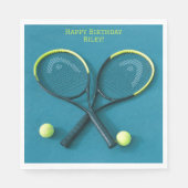 ティール（緑がかった色）ラケットとボール誕生日テニスパーティー スタンダードランチョンナプキン (正面)