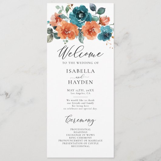 ティール（緑がかった色）ラストオレンジ素朴フローラウォーター結婚カラー プログラム (正面)