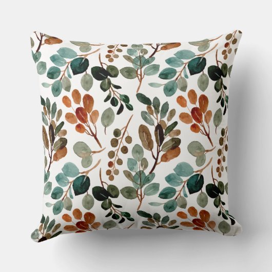 ティール(緑がかった色)ラストセージ緑の茶色葉の秋 クッション (裏面)