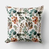 ティール(緑がかった色)ラストセージ緑の茶色葉の秋 クッション (正面)