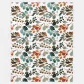 ティール（緑がかった色）ラストセージ緑の茶色葉の秋 フリースブランケット (正面)