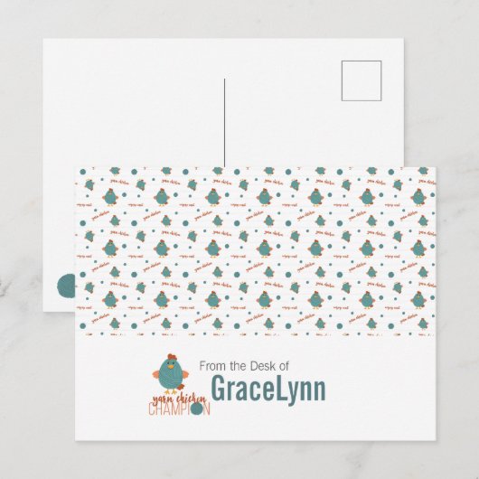 ティール（緑がかった色）&ラストヤーンチキンチャンピオンハガキ ポストカード (正面/裏面)